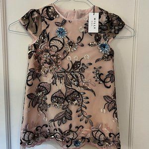 MILLY MINIS Chloe Pink Floral Sequin Embroidered Dress, Girls Size 4